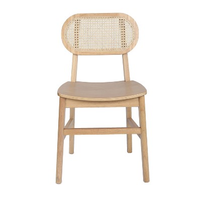 Natural Cane Rattan and Wood Dining Side Chairs, Set of 2