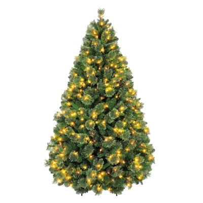 Vivatrees 6 Ft Prelit Artificial Christmas Tree, with Warm White Lights, Metal Stand, Hinged Branches, Realistic Xmas Tree for Holiday Decor, Green