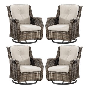 YARDSIGHT Outdoor Swivel Patio Chair with High Back – All-Weather PE Wicker Rattan Chair with Waterproof Cushion for Porch, Deck, Backyard & Balcony - 1 of 4