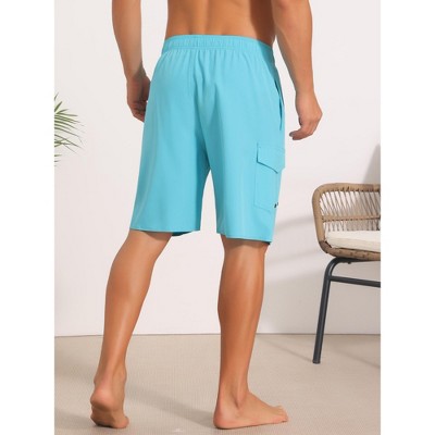 INSPIRE CHIC Men's Multiple Pockets Drawstring Waist Summer Long Board Shorts 30 Light Blue — фото 3