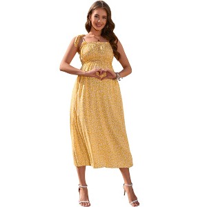 Women's Maternity Smocked Summer Spring Casual Boho Dress Spaghetti Strap Sleeveless Nursing Maxi Dress Baby Shower - 1 of 4