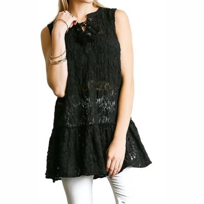 Women's Lace Up Sleeveless Lace Tunic - umgee