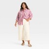 Women's Oversized Long Sleeve Collared Button-Front Shirt - Universal Thread™ Red Striped - 3 of 3