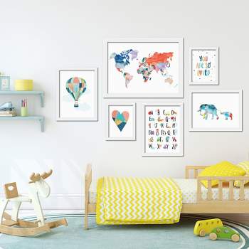 Americanflat Minimalist World Map (Set Of 6) Framed Prints Gallery Wall Art Set Colorful Children'S Artwork By Elena David