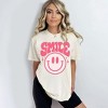 Simply Sage Market Women's Pink Distressed Smiley Face Short Sleeve Garment Dyed Tee - 2 of 2
