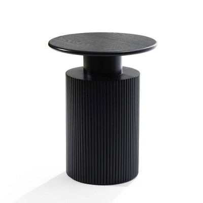 LuxenHome 22" Black Finish Wood Round Side Table, Fluted Small Accent Table, Modern End Table for Small Spaces, Living Room, Bedside Table