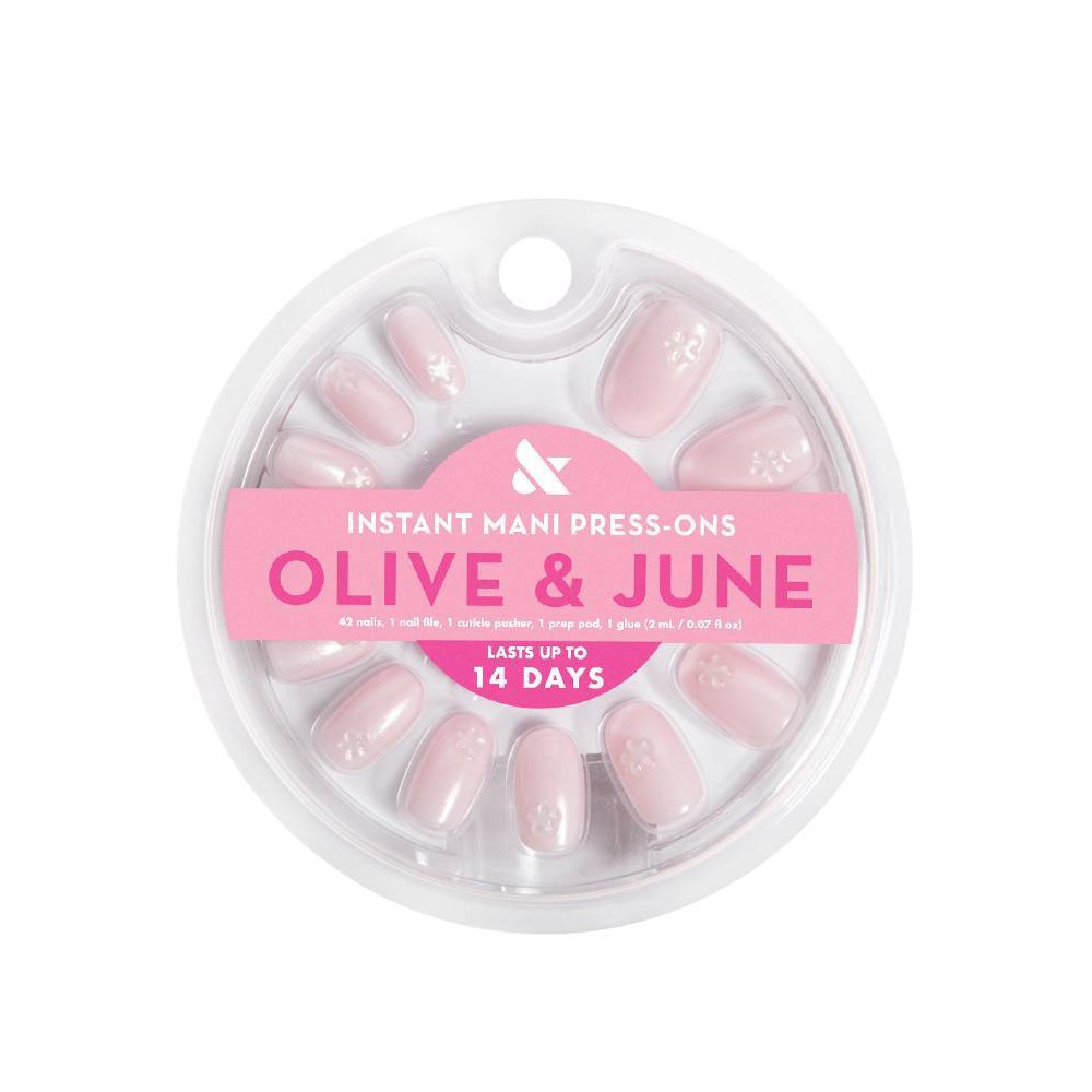 olive & june press-on fake nails - s round - puffy floral metallic - 42ct
