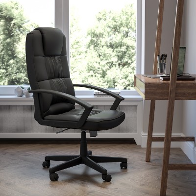 Contemporary High Back Swivel Leather Task Chair with Nylon Base
