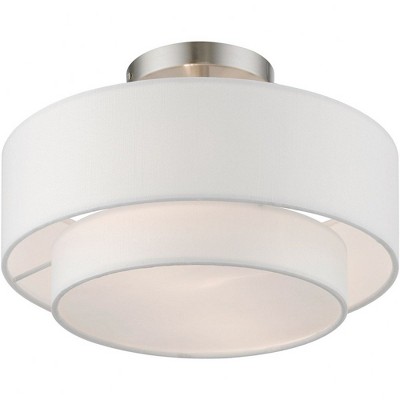 Sleek Brushed Nickel 2-Light Semi-Flush Mount with Off-White Drum Shade