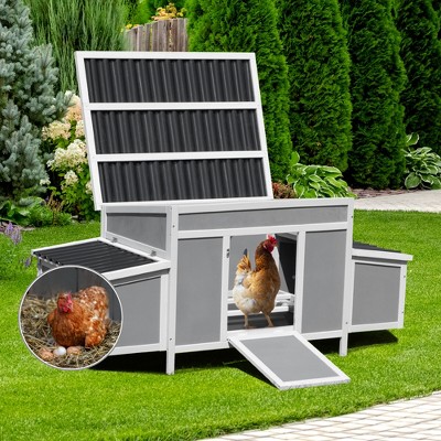 FURNIinspire Pet Crates and Houses Weatherproof Wood Chicken Coop with Nesting Boxes, Indoor Outdoor, Grey, 58.87"*27.56"*27.95"