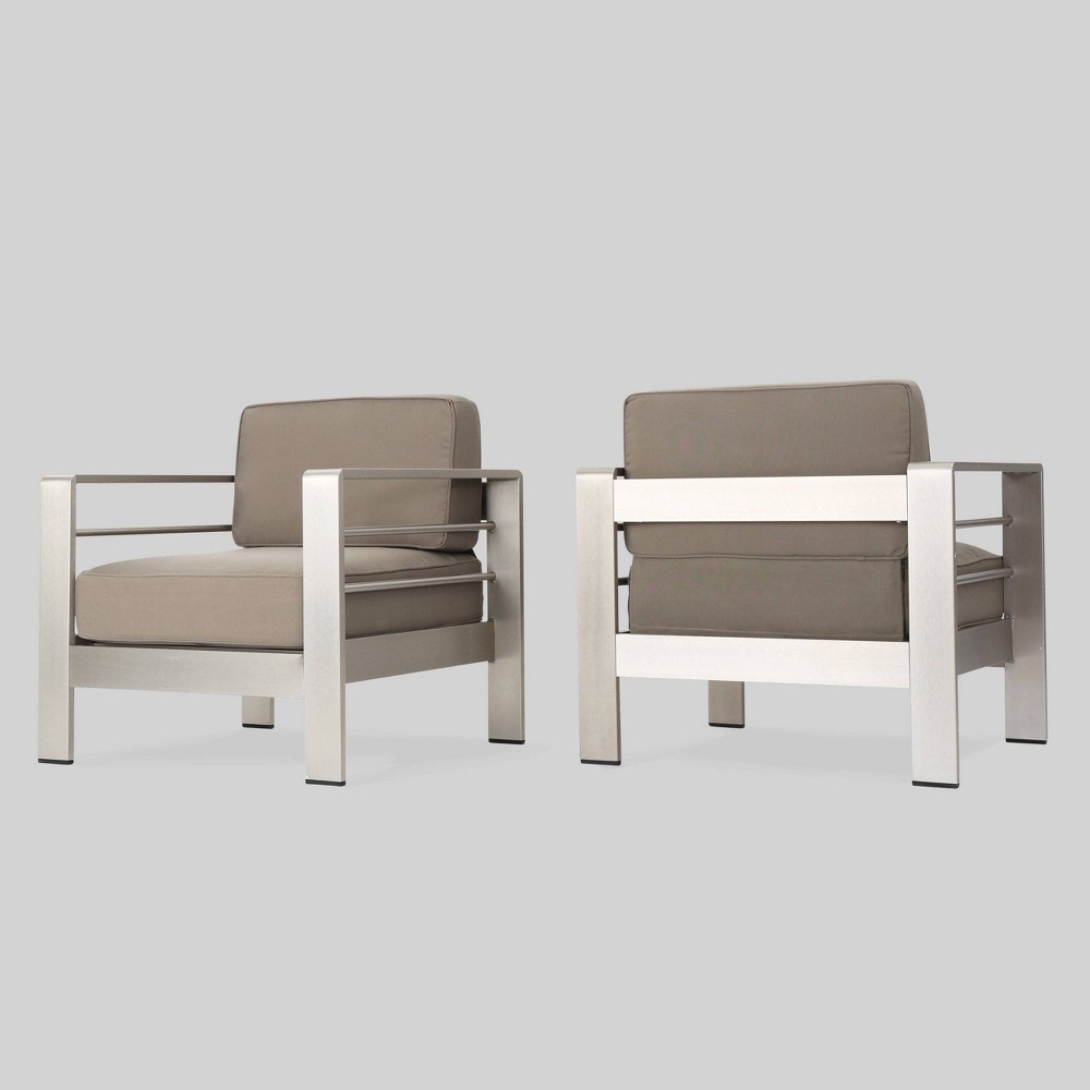 Cape Coral 2pk Aluminum Patio Club Chair - Gray - Christopher Knight Home: Weather-Resistant, Modern Design