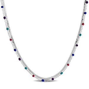EVERLY JEWELRY | Sterling Silver Double Strand 2mm Herringbone Necklace & Multi Color Bead Chain, 15 inc+2 incext. - 1 of 4