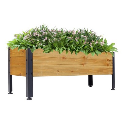 Wooden Raised Garden Bed, Outdoor Elevated Planter Box With Metal Legs, Standing Growing Bed for Flowers Vegetables Herbs