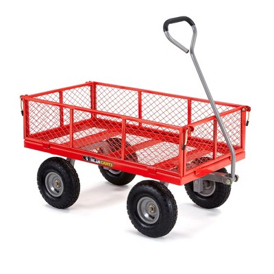 Gorilla Cart 800 Pound Capacity Heavy Duty Durable Steel Mesh Convertible Flatbed Garden Outdoor Hauling Utility Wagon Cart, Red