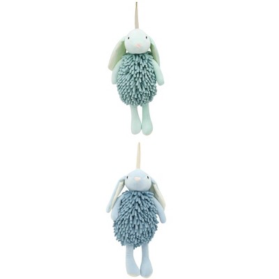 REGALWOVEN Cute Cartoon Rabbit Shape Fuzzy Ball Soft Absorbent Chenille Hand Towel 2 Pack 6" x 14"