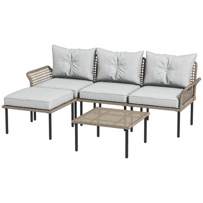 Cream White 5-Piece Outdoor Patio Furniture Set with Cushions