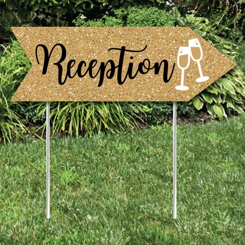 Big Dot of Happiness Gold Wedding Reception Signs - Wedding Sign Arrow - Double Sided Directional Yard Signs - Set of 2 Reception Signs, 2 of 8