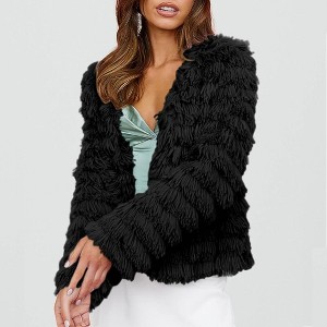 Coolmee Women's Fall Open Front Cardigan Faux Fur Coat Vintage Parka Shaggy Jacket Warm Coat Tops - 1 of 3