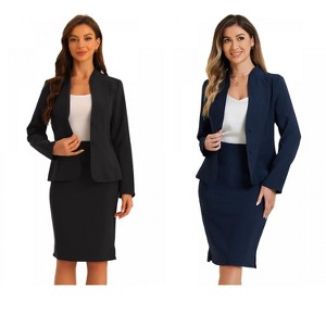 INSPIRE CHIC Women's Collarless Blazer and Formal Pencil Skirt Business Suit Set 2 Pcs 2 Packs - 1 of 4