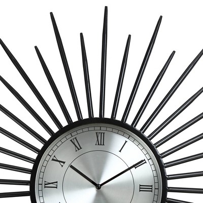 Black and Silver 31" Round Metal Sunburst Wall Clock