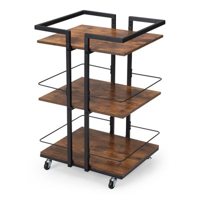 Infurnic Utility Storage Carts Multi-tier Salon Cart with Universal Wheels 3-Tier Storage Iron Rails Rustic, Brown, 18.90"*15.90"*29.50"