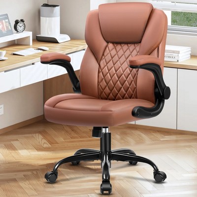 KERDOM Office Chair Computer Desk Chair PU Leather Swivel Executive Task Chair with Adjustable Height, Brown