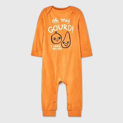 Image of Baby Snap Front Graphic Jersey Romper - Cat & Jack™ Dark Yellow Newborn