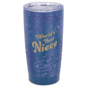 Elanze Designs 20 oz Stainless Steel On the Go Insulated Travel Tumbler With Push Top Lid, Purple Floral World's Best Niece Blue - 1 of 4