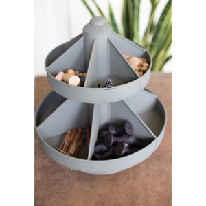 Round Metal Rotating Organizer, Double Level 17"H – Grey Two-Tier Spinning Storage Display By Kalalou - 1 of 4