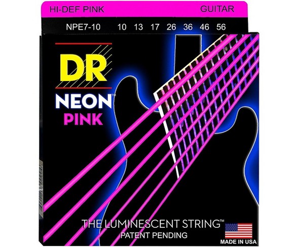 DR Strings Hi-Def NEON Pink Coated Medium 7-String Electric Guitar Strings (10-56) Neon Pink