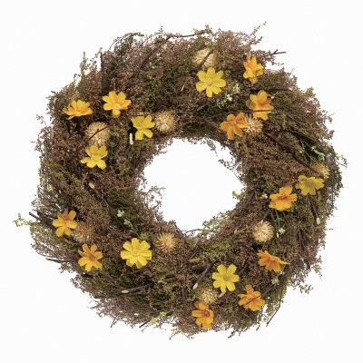 Transpac Natural Material 13" Multi Spring Blooming Flower and Twig Wreath