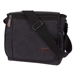 Messenger Bag for Men Women, 13 Inches Laptop Satchel Bags, Canvas Shoulder Bag with Bottle Pocket, Black - 1 of 4