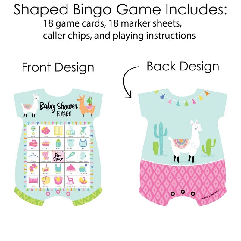 Big Dot of Happiness Whole Llama Fun - Picture Bingo Cards and Markers - Llama Fiesta Baby Shower Shaped Bingo Game - Set of 18, 4 of 7