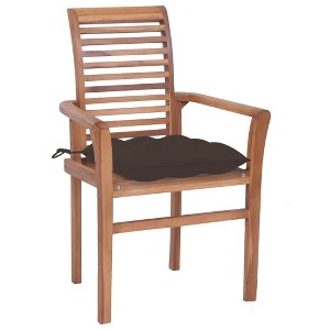 vidaXL 4 pcs Teak Wood Dining Chairs Set, Ergonomically Designed Garden Chairs with Taupe Cushions, Sturdy Weather-Resistant Outdoor Furniture - 1 of 4