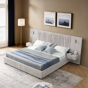 KTMBDW Luxury Bed Frame with Built-in Nightstands, Queen/King Size Platform Bed with Oversize Upholstered Headboard, No Box Spring Needed - 1 of 4