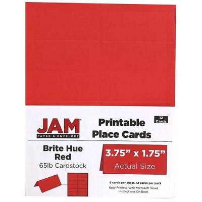 JAM Paper Printable Place Cards 3 3/4 x 1 3/4 Red Placecards 12/Pack (225928562)
