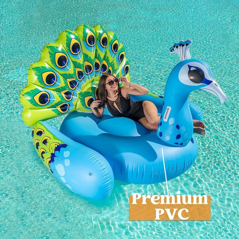 Sloosh 66'' Inflatable Peacock Pool Float, Giant Green Peacock Ride on Raft for Swimming Pool Adults Kids Water Fun, Beach Floaties, Party Decoration, 2 of 9