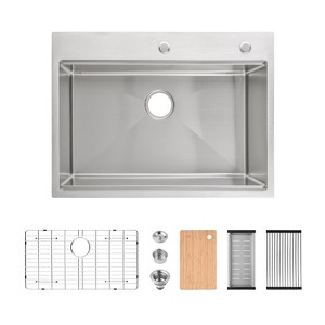 Cobbe Nano gray 30" Multifunctional Drop-in Workstation Kitchen Sink, Stainless Steel Modern Single Bowl Kitchen Sink with Accessories - 1 of 4