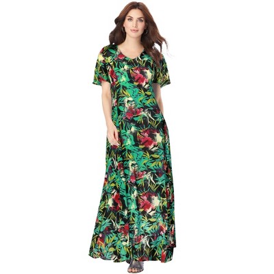 Roaman's Women's Plus Size Flutter Sleeve Crinkle Dress