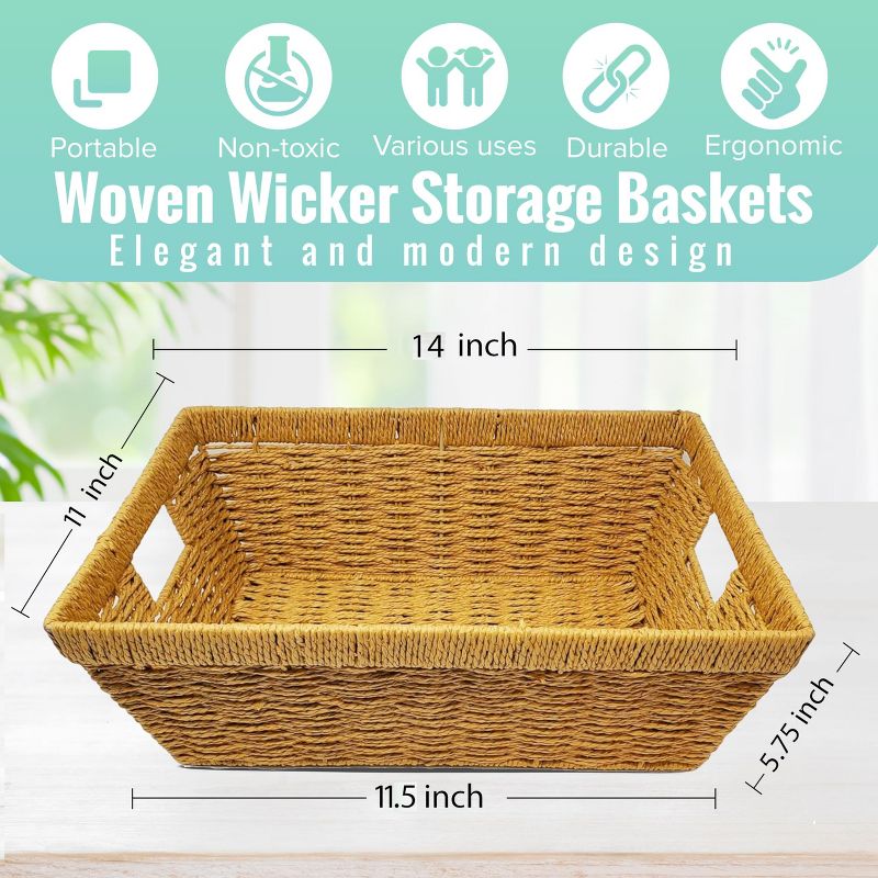 KOVOT Set of 2 Woven Wicker Storage Baskets with Built-in Carry Handles, 2 of 7