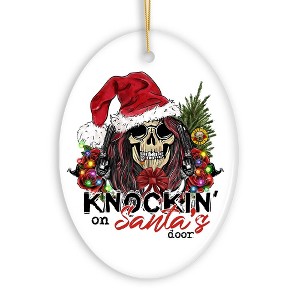 Knockin on Santa’s Door Gritty Rock Style Christmas Ornament, Rebellious Gunslinger Skull and Roses| OrnamentallyYou - 1 of 4
