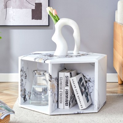 Sapphtopaz Coffee Table Living Room Furniture Hexagon Column Coffee Table Center Table Coffee Bar with Storage Shelf for Home Small Space