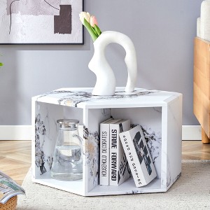 Sapphtopaz Coffee Table Living Room Furniture Hexagon Column Coffee Table Center Table Coffee Bar with Storage Shelf for Home Small Space - 1 of 4