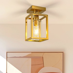 YANSUN 5.51 in. Gold 1-Light Cage Semi Flush Mount Ceiling Light with Glass Shade for Living Room Bedroom - 1 of 4