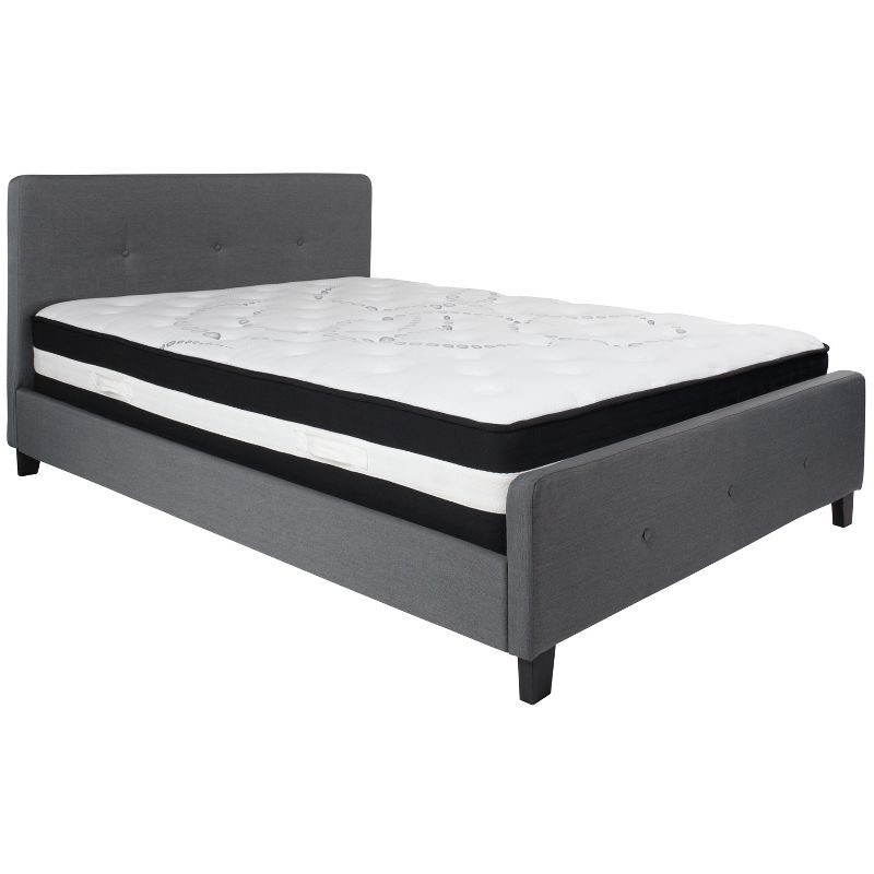 Emma and Oliver Queen Three Button Tufted Platform Bed/Mattress-Dark Gray Fabric, 1 of 5