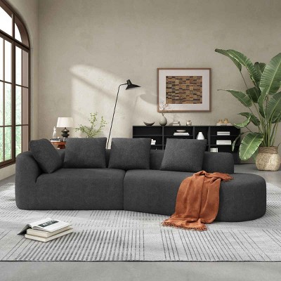 Modern 2 PCS Right-Facing Curved Sectional Sofa, 3-Seater Curved Sectional Sofa with Chaise, Sofa with High-Density Foam-Coolbibila