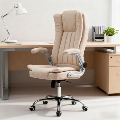 ORRD Ergonomic Office Chair with Flip-Up Arms, Home Desk Chair with Tilt & Height Adjustable, High Back Swivel Task Chair, Cream White