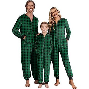 Ekouaer Christmas Onesie Matching Family Fleece Hooded One Piece Zipper Long Sleeve Pajamas with Pockets - 1 of 4
