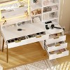 LED Lighted Vanity Desk with Power Outlet - 5 Drawers, Fluted Design, HD Mirror, Tempered Glass Top, Solid Wood Legs - 3 of 4