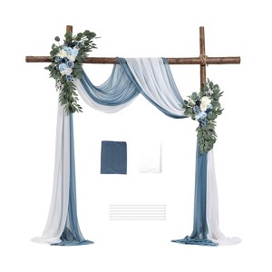 VEVOR Artificial Wedding Arch Flowers Kit, Blue Wedding Arch Flowers with Drapes Kit (4 Pcs ) -2Pcs Floral Arrangement, 2Pcs Sheer Drapes,Multicolored - 1 of 4